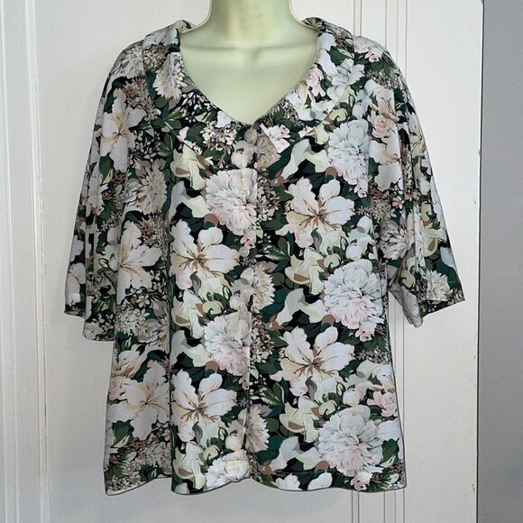 Vintage | Tops | Vtg8s90s Krazykay White Green Floral